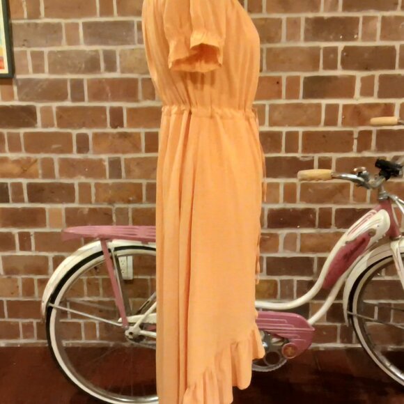 Beautiful π Peachy Orange Off Shoulder Or On Cinch Waist Semi Hi-Low Dress π - Picture 5 of 16